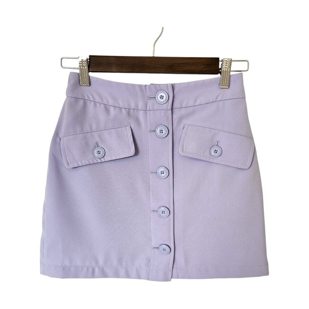 Aritzia Little Moon Pastel Purple Button Front Mini Skirt Sz 0
